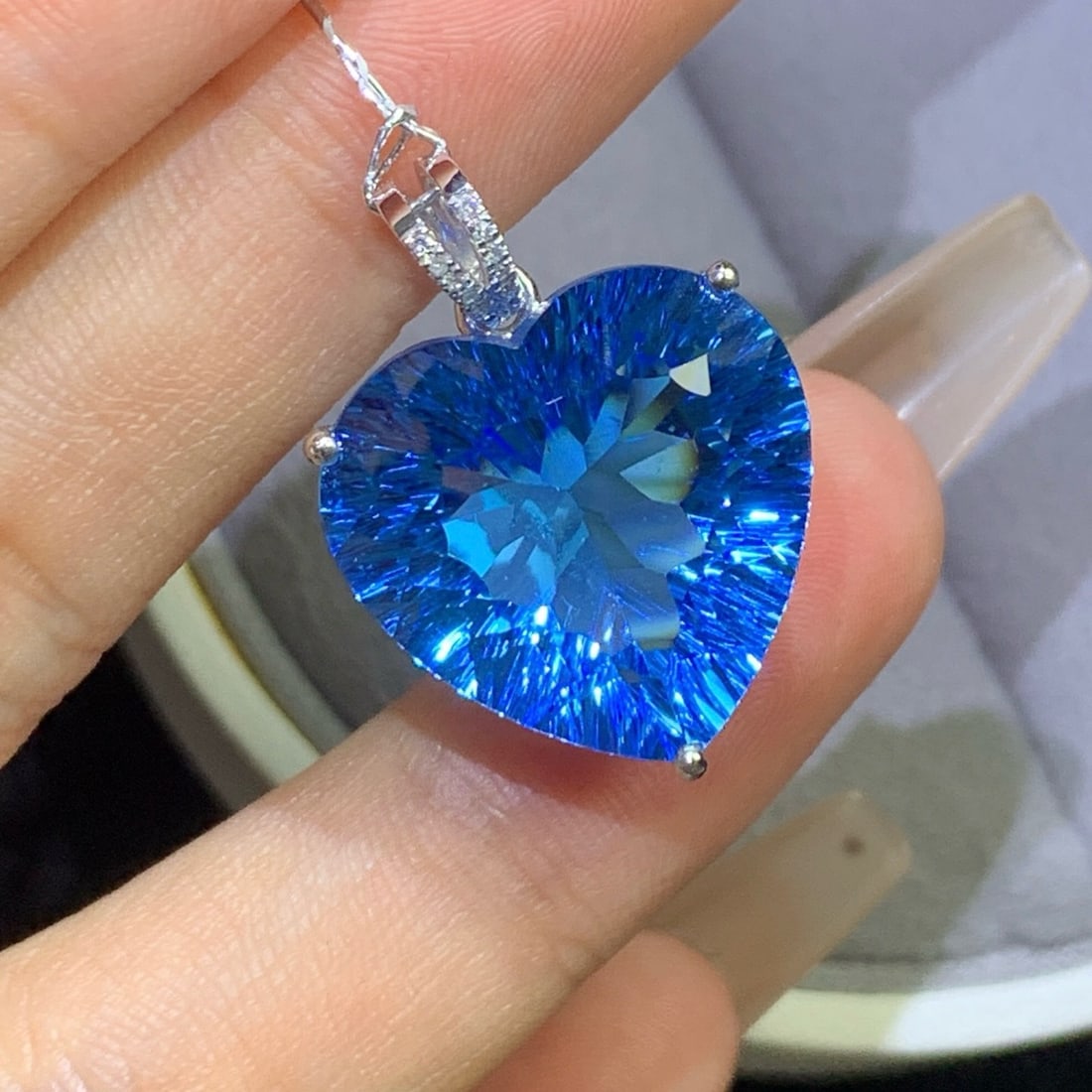 14k Gold 20.26 Ct Natural Topaz & Diamond Pendant( Without Chain ) - 3