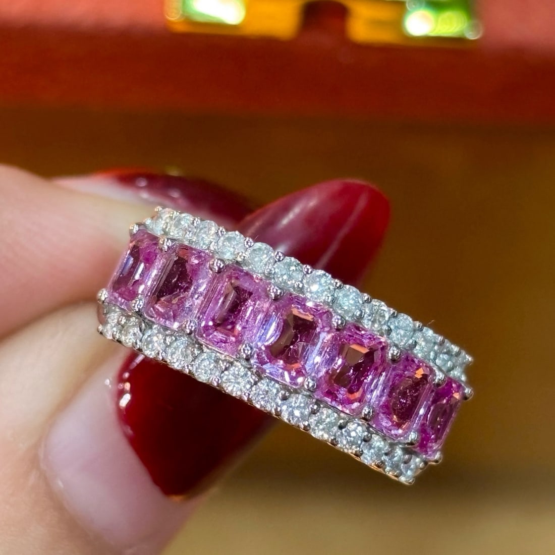 14k Gold 1.9 Ct Natural Sapphire & Diamond Ring: Ref:231174147 // gold content:14k gold // ring size:7. 25us // // main gemstone:sapphire // shape:octagonal // carat weight:1. 9ct // color:pink // treatment:natural // // adjacent gemstone 2 :