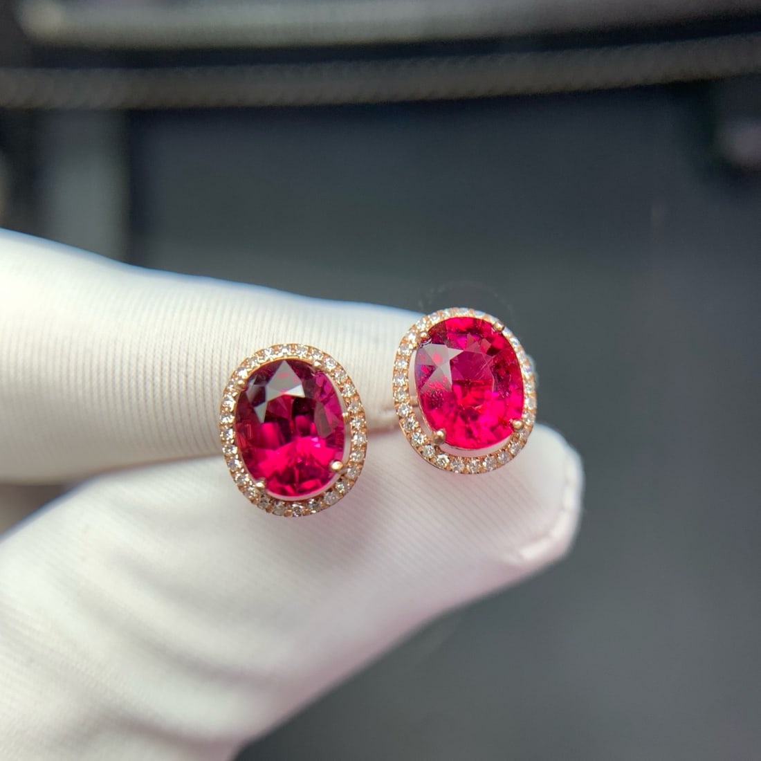 14k Gold 2.2 Ct Natural Tourmaline & Diamond Earrings - 8