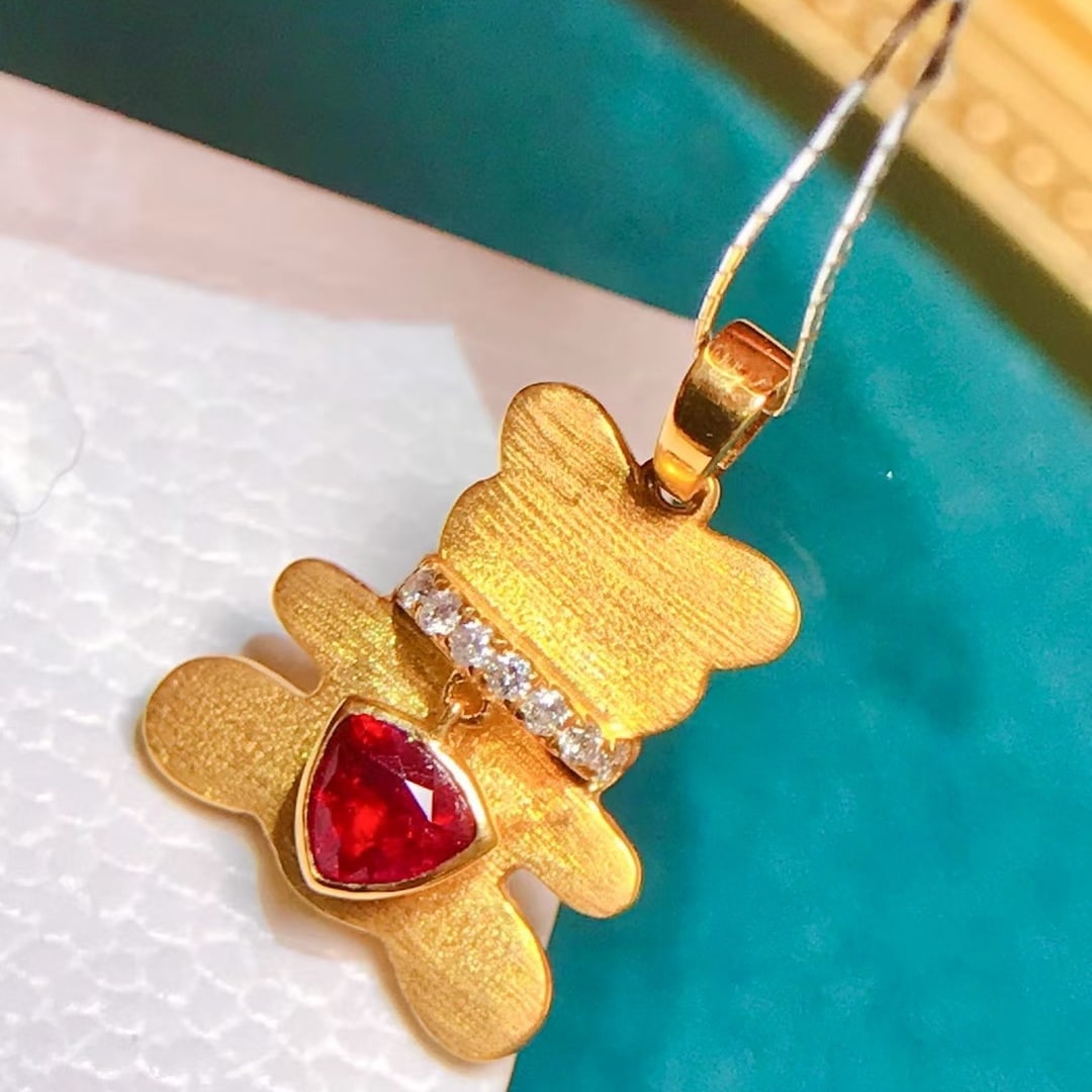 14k Gold 0.5 Ct Natural Ruby & Diamond Pendant( Without Chain ): Ref:231174185 // gold content:14k gold // main gemstone:ruby // shape:triangle // carat weight:0. 5ct // color:red // treatment:natural // // adjacent gemstone 2 : diamond // number of stones:8 //