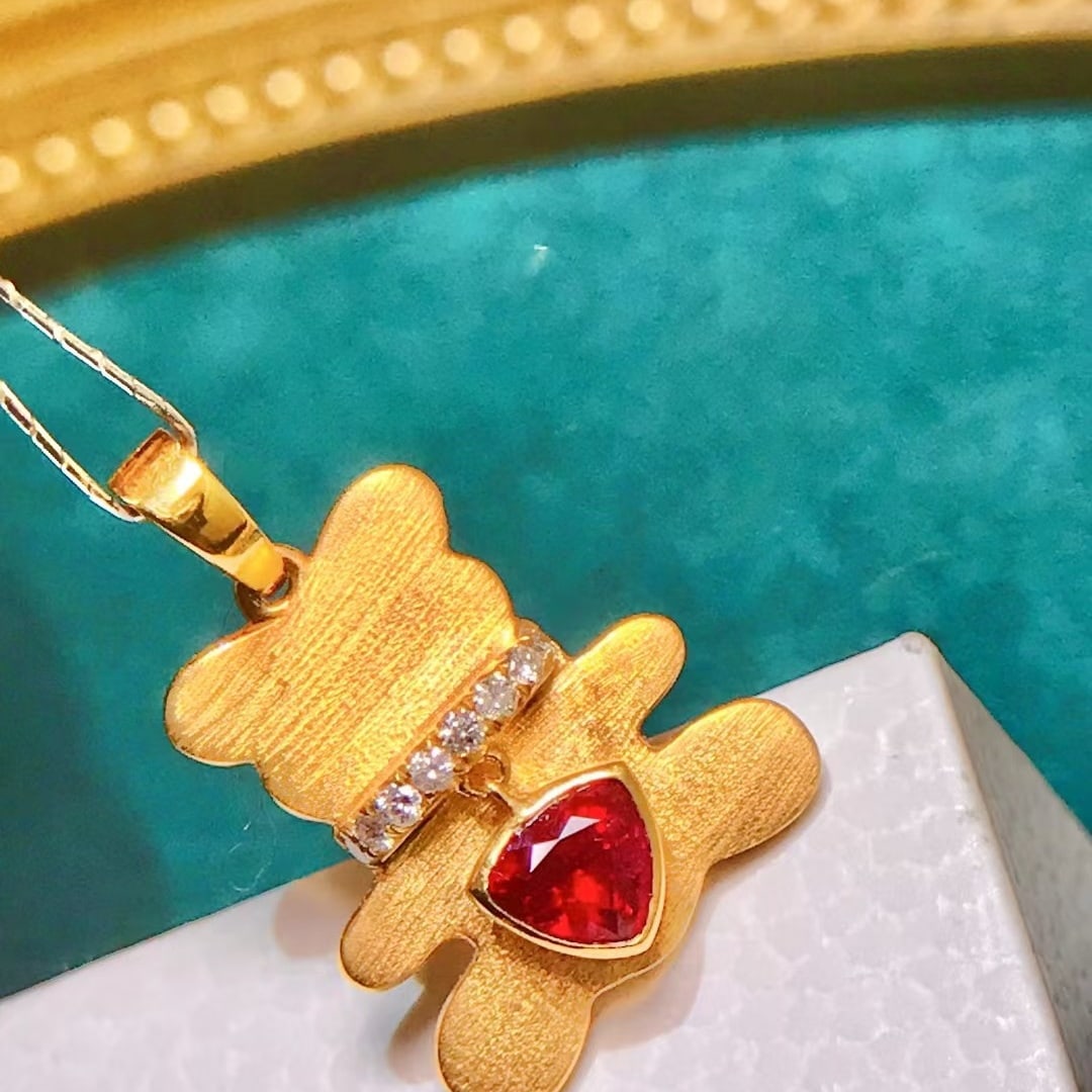 14k Gold 0.5 Ct Natural Ruby & Diamond Pendant( Without Chain ) - 2