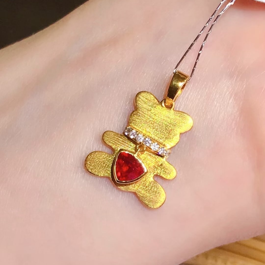 14k Gold 0.5 Ct Natural Ruby & Diamond Pendant( Without Chain ) - 3