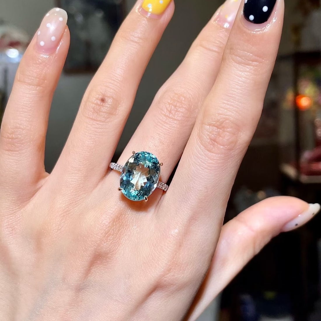 14k Gold 8.59 Ctw Natural Aquamarine & Diamond Ring - 2