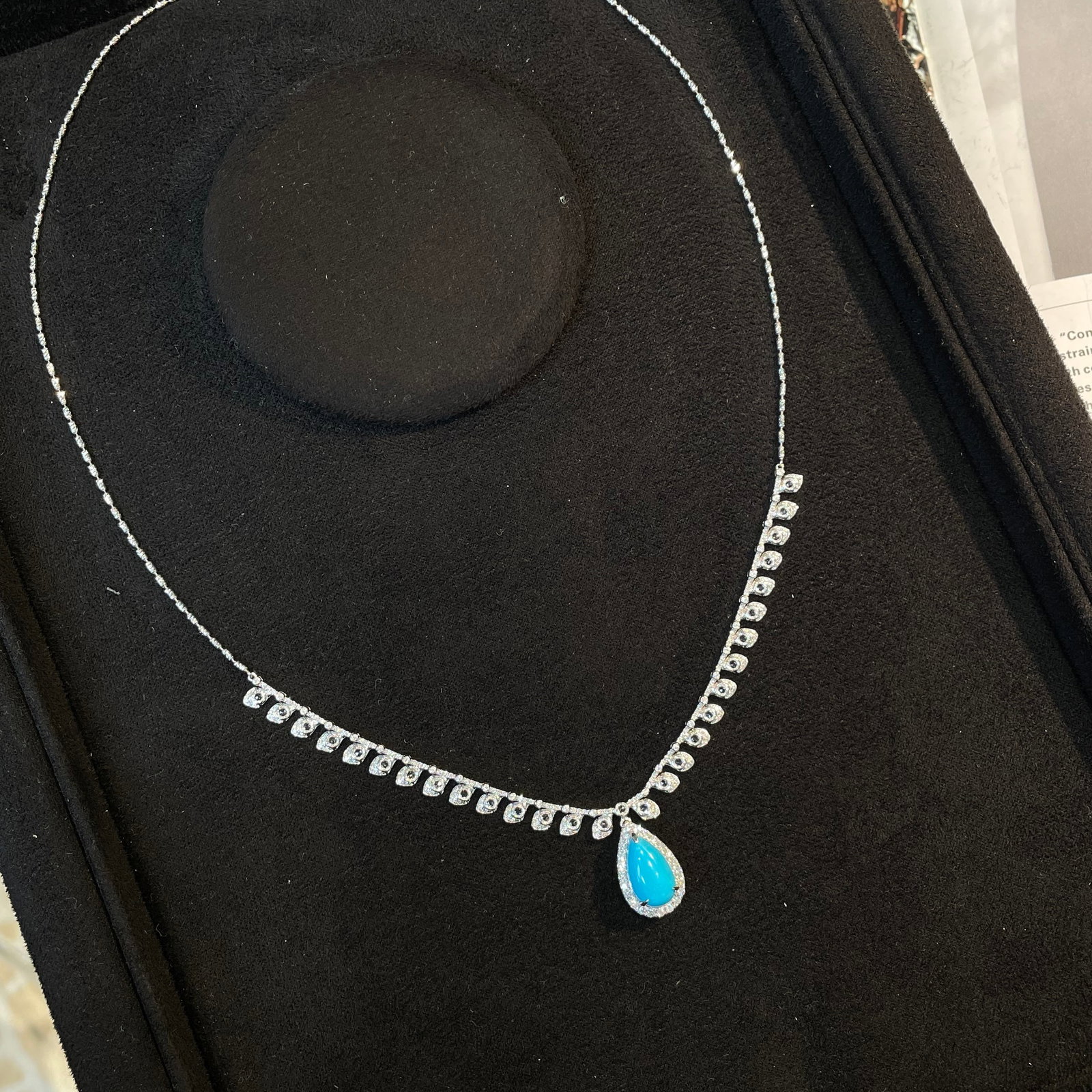 14k Gold 2.4 Ct Natural Blue Turquoise & Diamond & Sapphire Necklace - 6