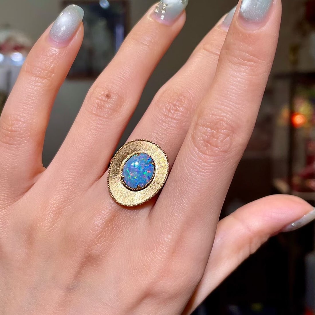 14k Gold 1.55 Ct Natural Opal Ring - 4
