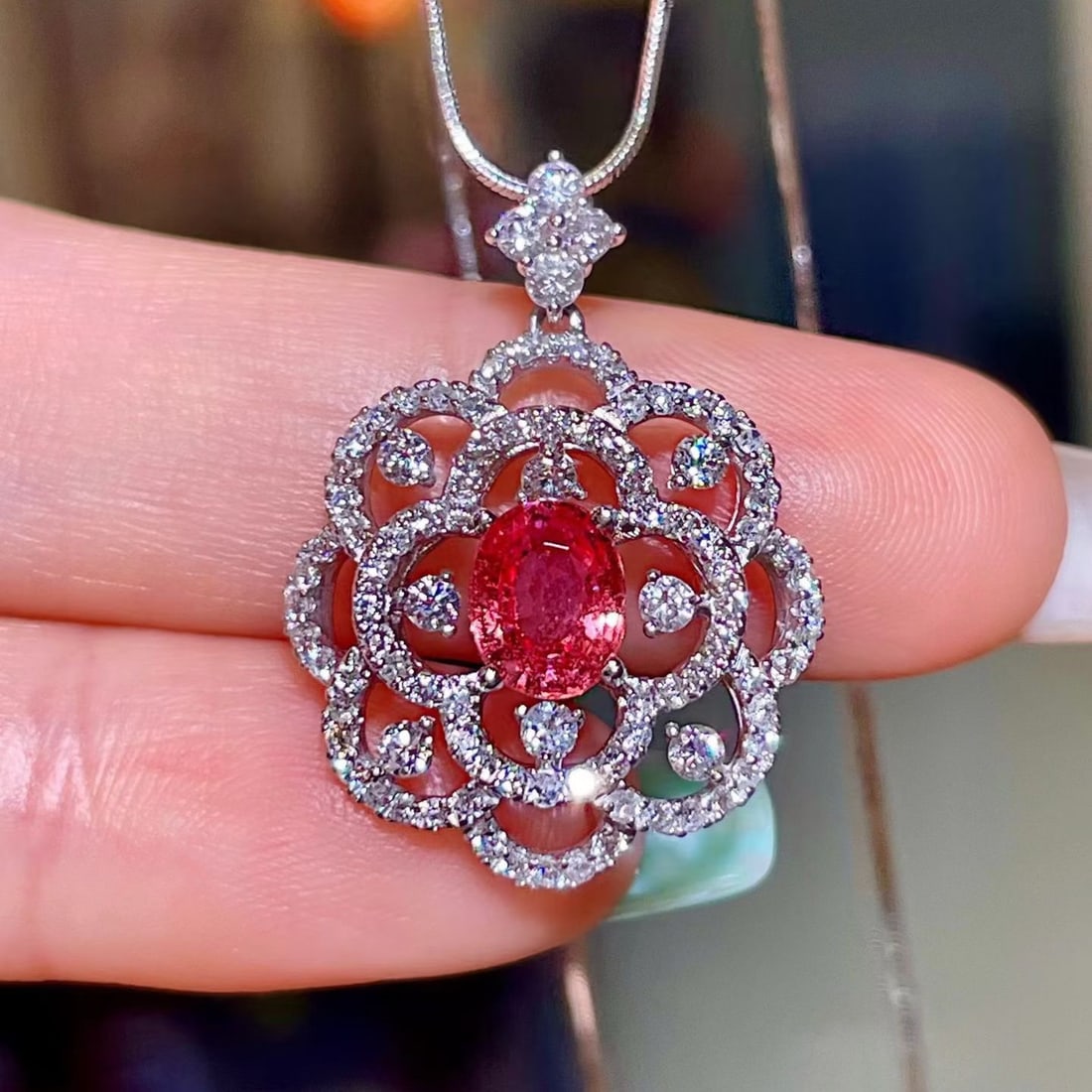 14k Gold 2.08 Ctw Natural Sapphire & Diamond Pendant( Without Chain ): Ref:231174187 // gold content:14k gold // main gemstone:sapphire // shape:oval // carat weight:0. 96ct // color:pinkish orange // treatment:natural // // adjacent gemstone 2 : diamond // shape:round