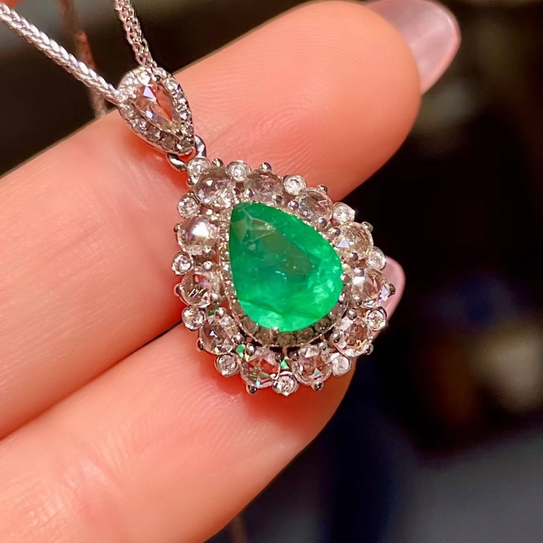 14k Gold 2.23 Ctw Natural Emerald & Diamond Pendant( Without Chain ) - 2