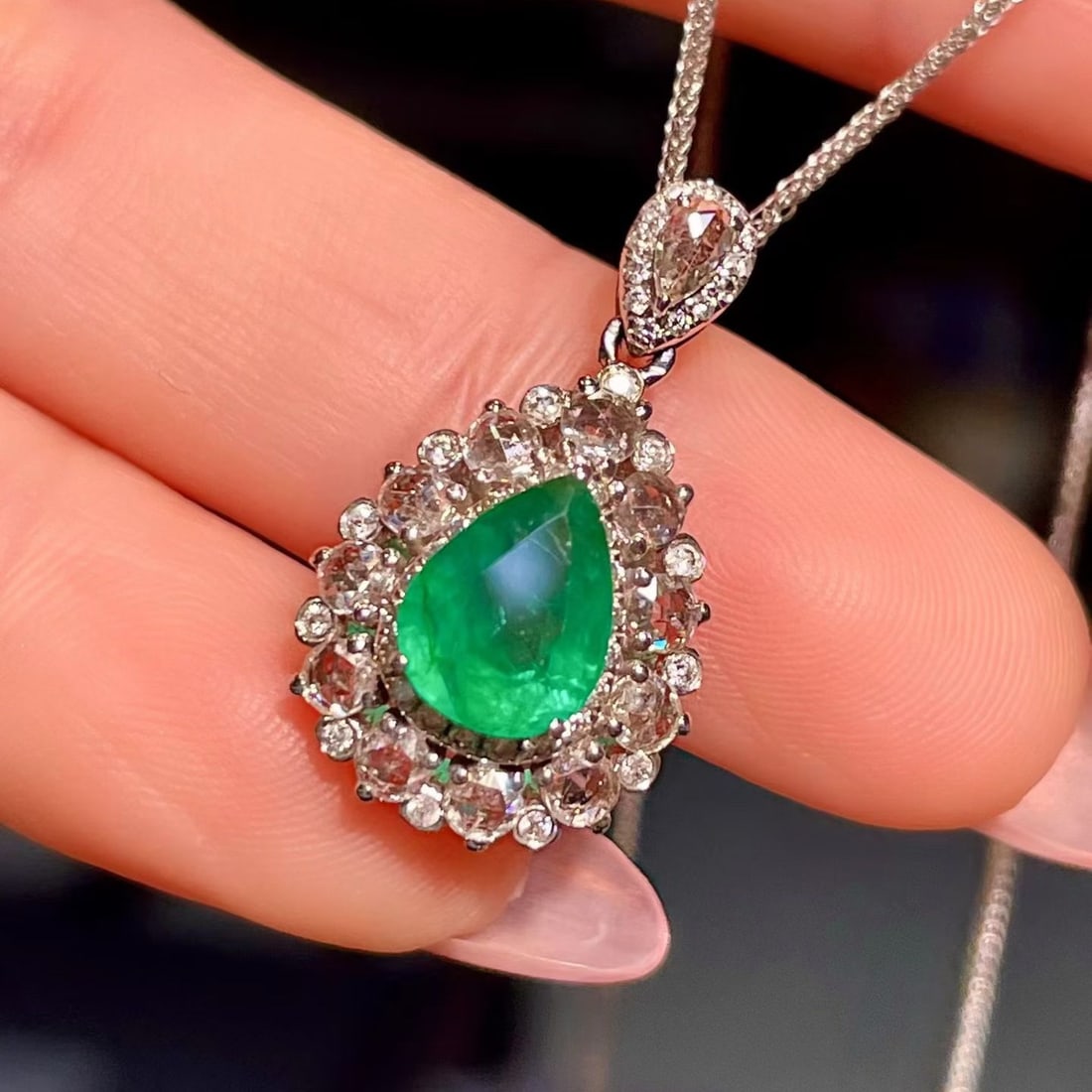 14k Gold 2.23 Ctw Natural Emerald & Diamond Pendant( Without Chain ) - 3