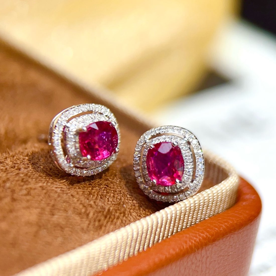 14k Gold 1.45 Ct Natural Ruby & Diamond Earrings - 2