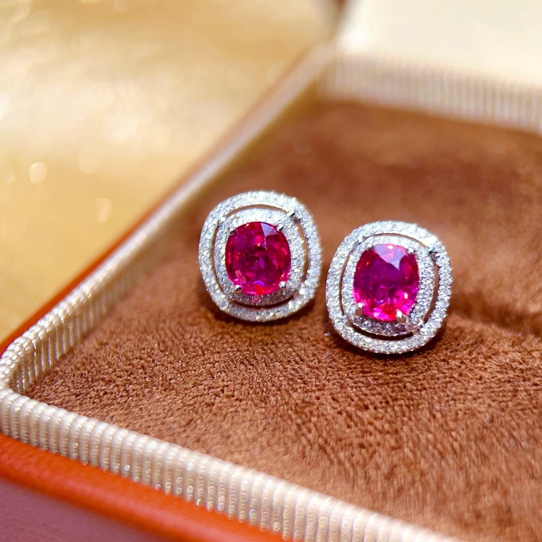 14k Gold 1.45 Ct Natural Ruby & Diamond Earrings - 3