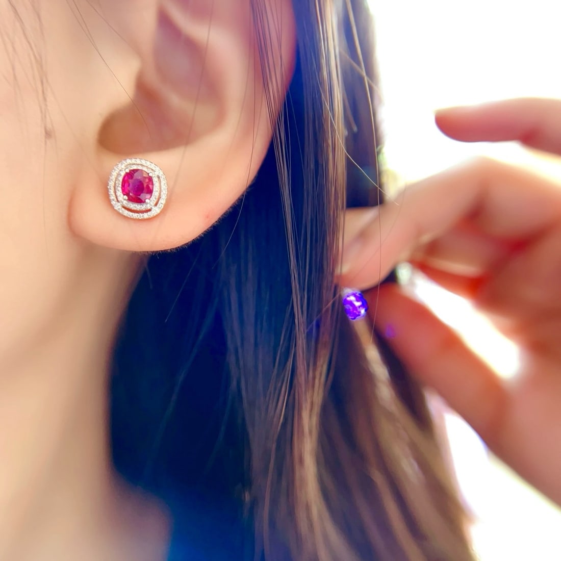 14k Gold 1.45 Ct Natural Ruby & Diamond Earrings - 4