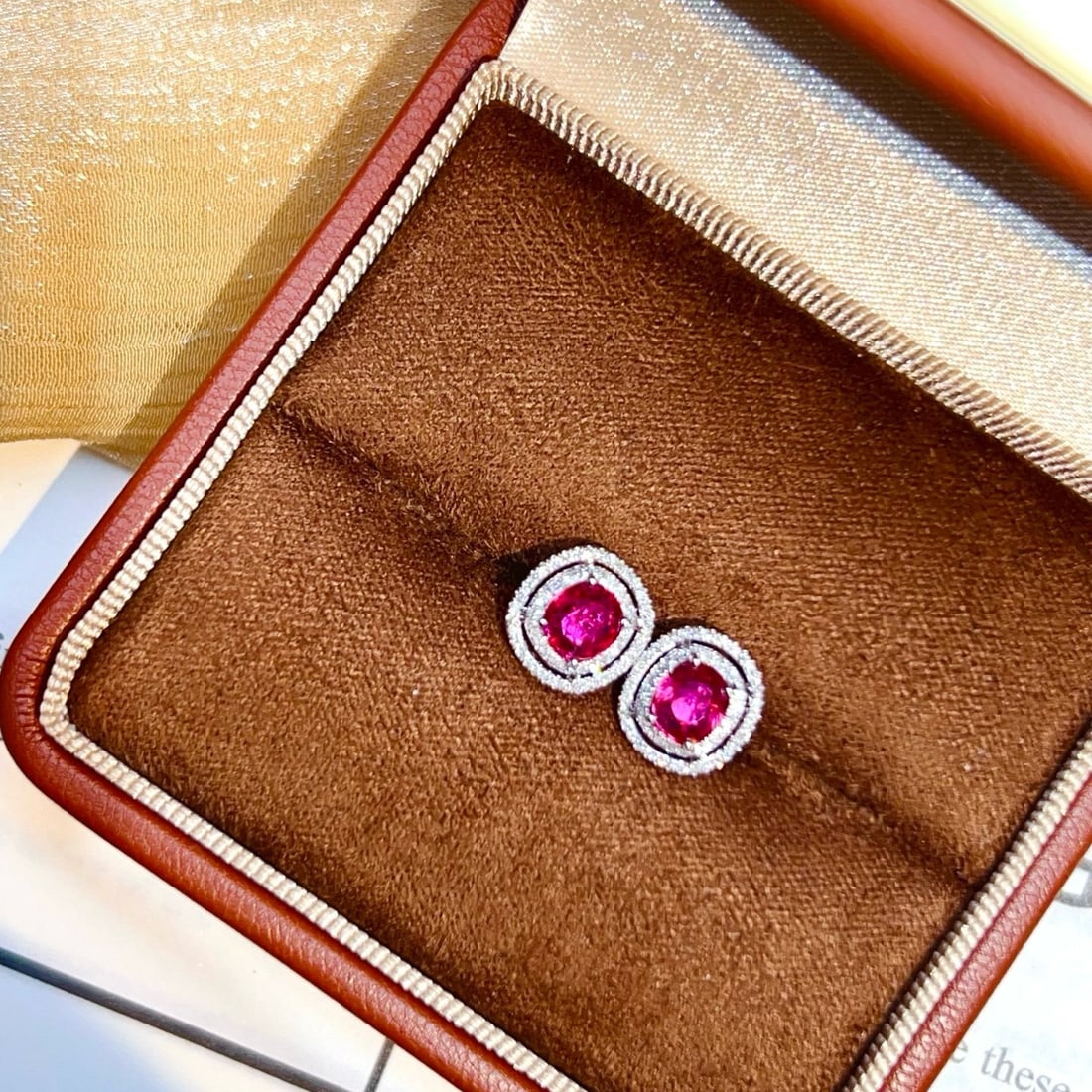 14k Gold 1.45 Ct Natural Ruby & Diamond Earrings - 6