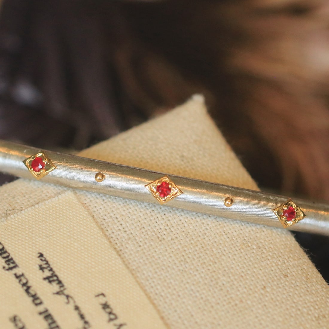 14k Gold 0.45 Ct Natural Ruby Bangle - 2