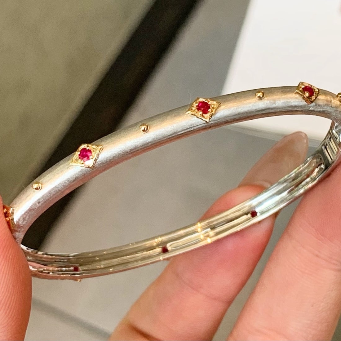 14k Gold 0.45 Ct Natural Ruby Bangle - 5