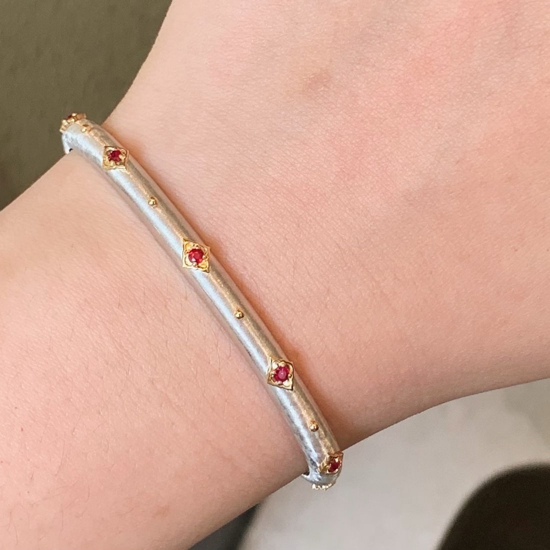 14k Gold 0.45 Ct Natural Ruby Bangle - 6