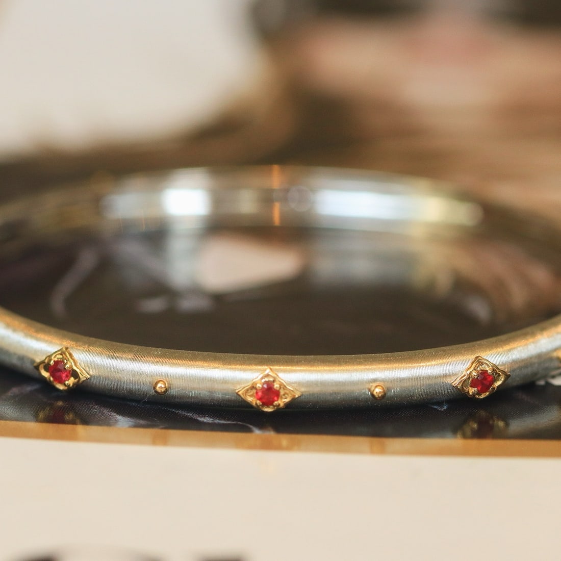 14k Gold 0.45 Ct Natural Ruby Bangle - 7