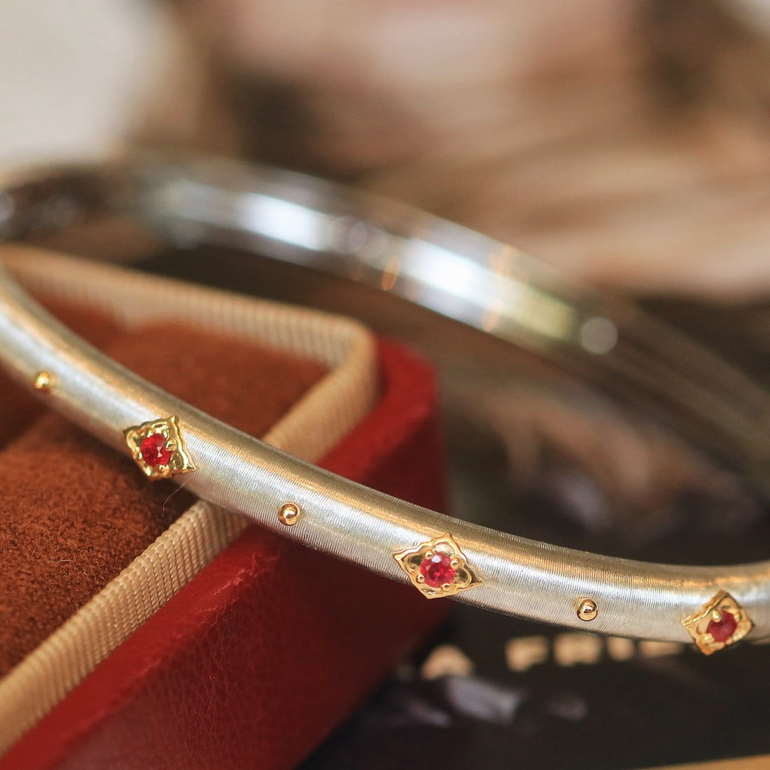 14k Gold 0.45 Ct Natural Ruby Bangle - 8