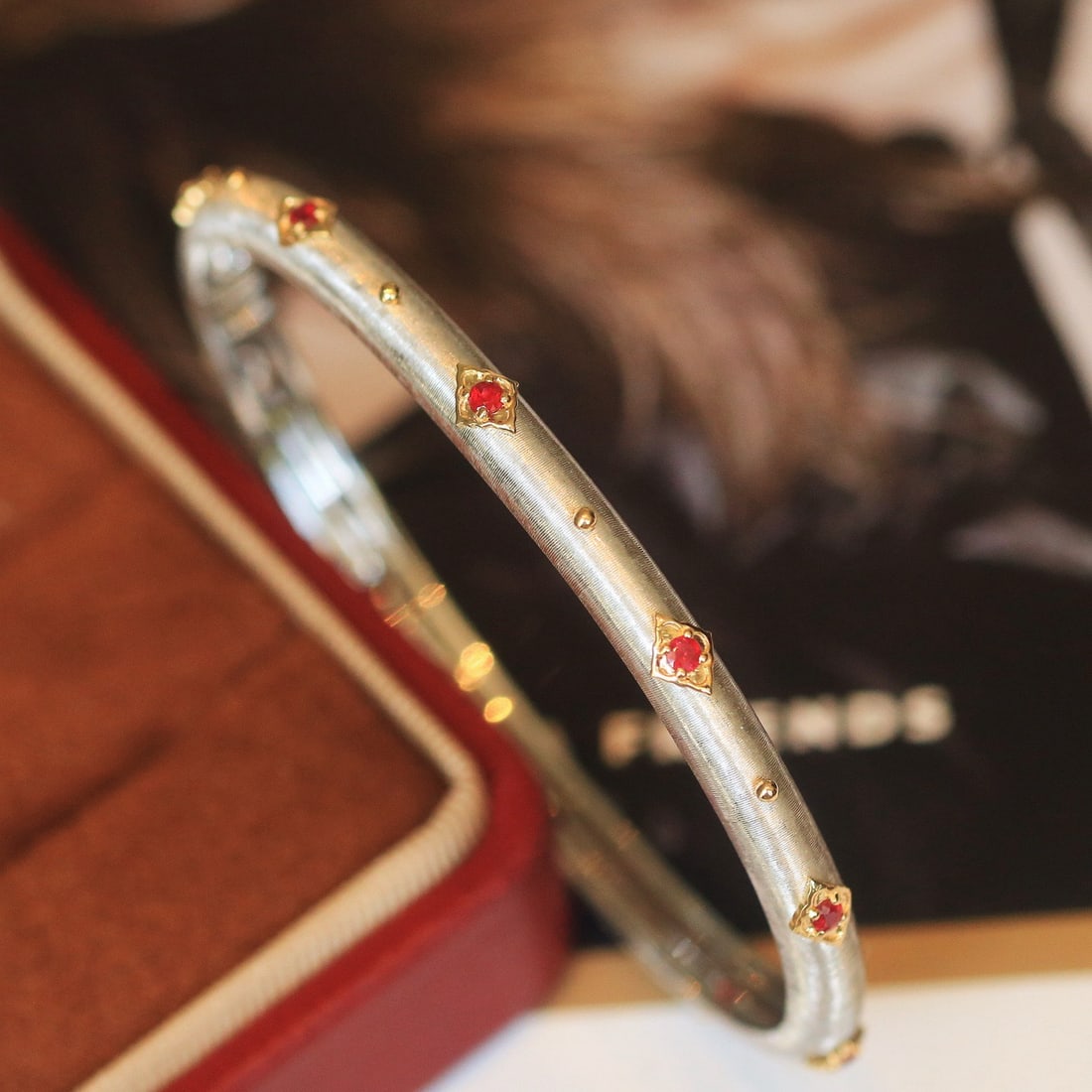 14k Gold 0.45 Ct Natural Ruby Bangle - 9