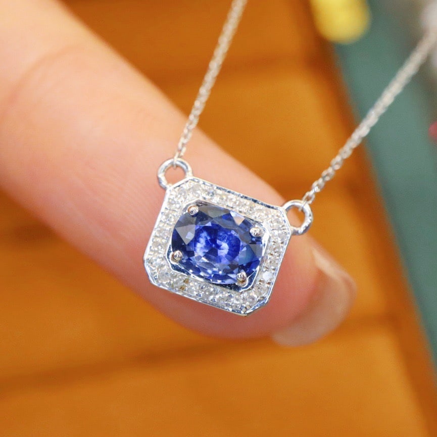 14k Gold 0.92 Ctw Natural Sapphire & Diamond Necklace - 2