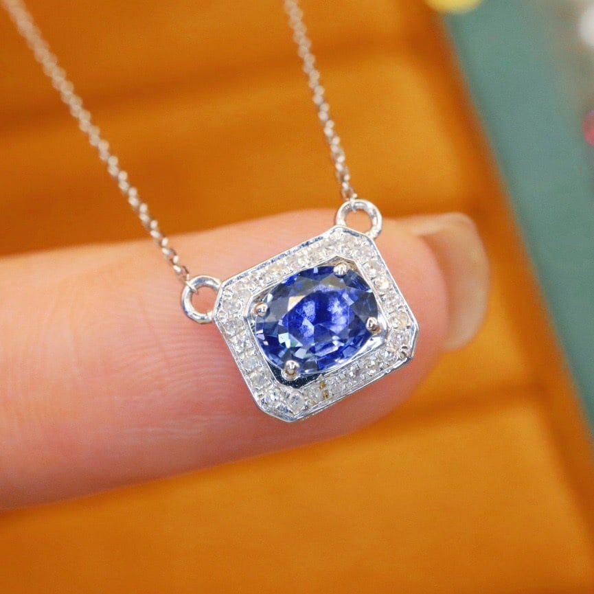 14k Gold 0.92 Ctw Natural Sapphire & Diamond Necklace - 4