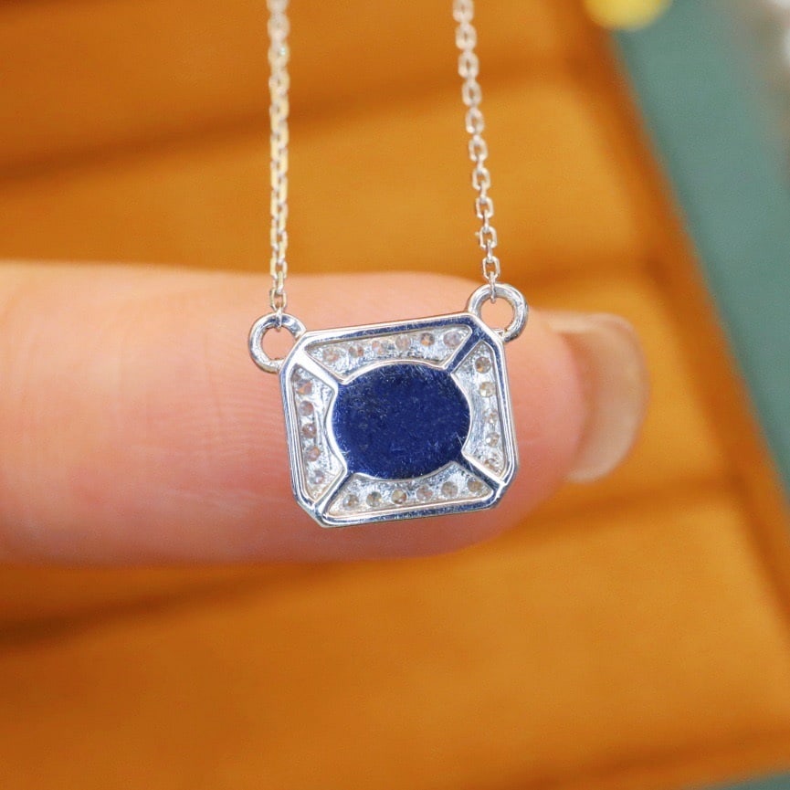 14k Gold 0.92 Ctw Natural Sapphire & Diamond Necklace - 5