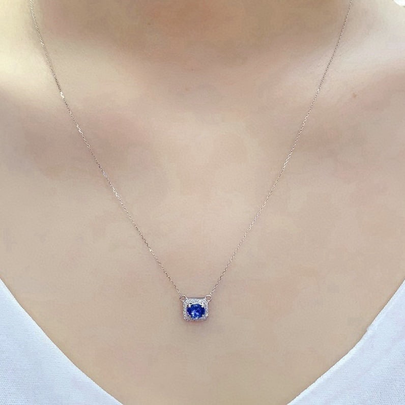 14k Gold 0.92 Ctw Natural Sapphire & Diamond Necklace - 6