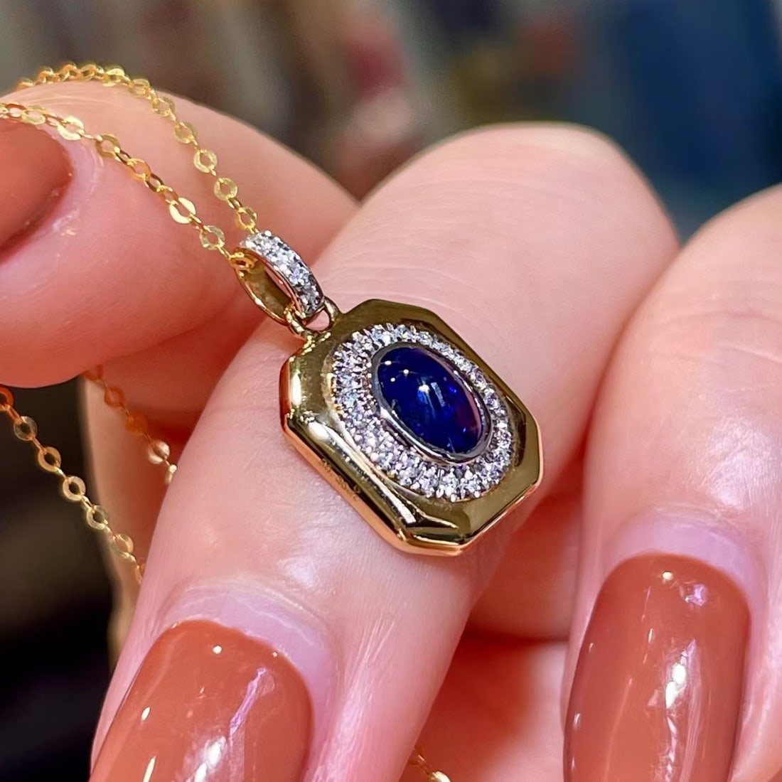 14k Gold 0.66 Ctw Natural Sapphire & Diamond Pendant( Without Chain ) - 2