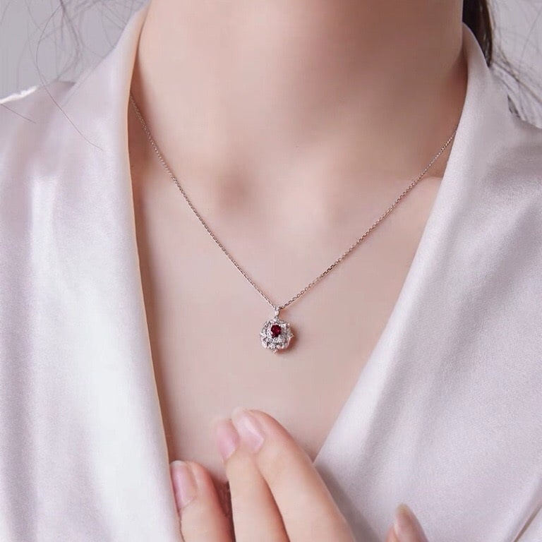 14k Gold 0.6 Ct Natural Ruby & Diamond Pendant( Without Chain ) - 3