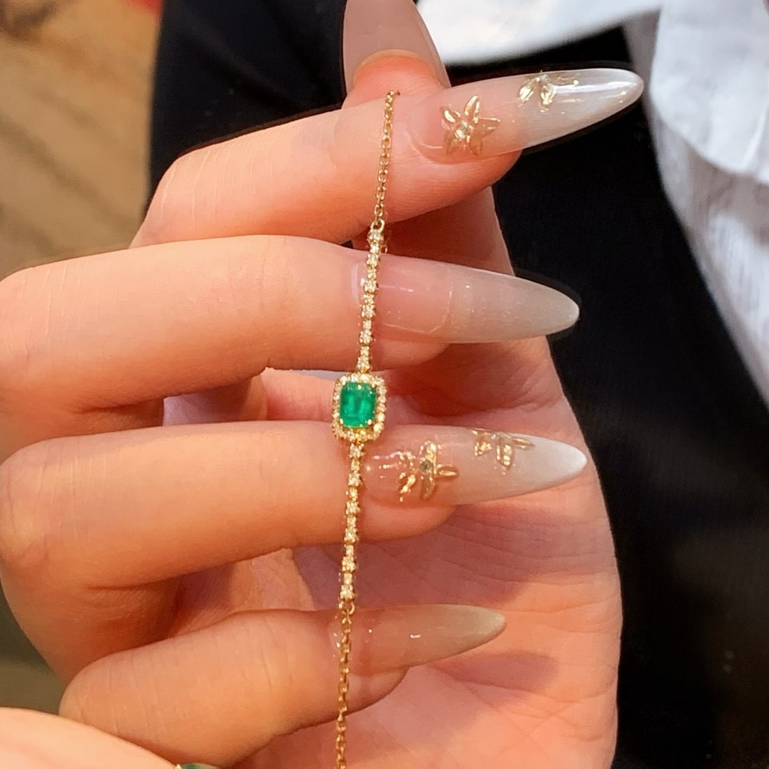 14k Gold 0.71 Ctw Natural Emerald & Diamond Bracelet - 7