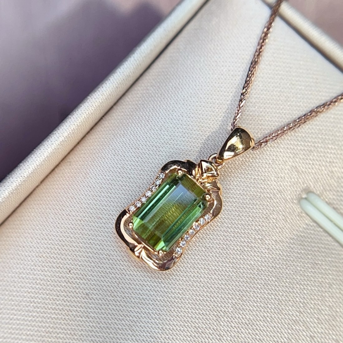 14k Gold 2.74 Ctw Natural Tourmaline & Diamond Pendant( Without Chain ) - 3