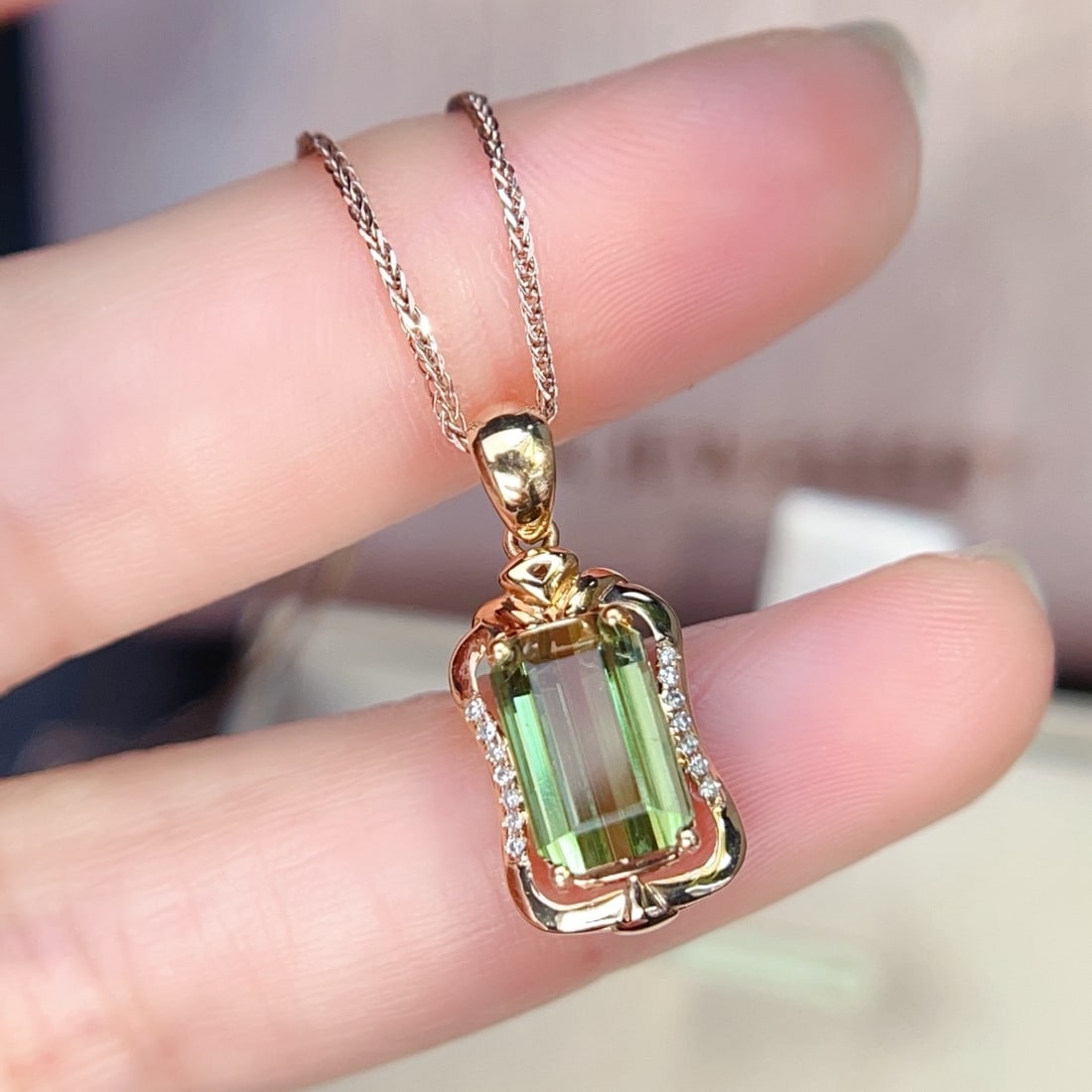 14k Gold 2.74 Ctw Natural Tourmaline & Diamond Pendant( Without Chain ) - 6