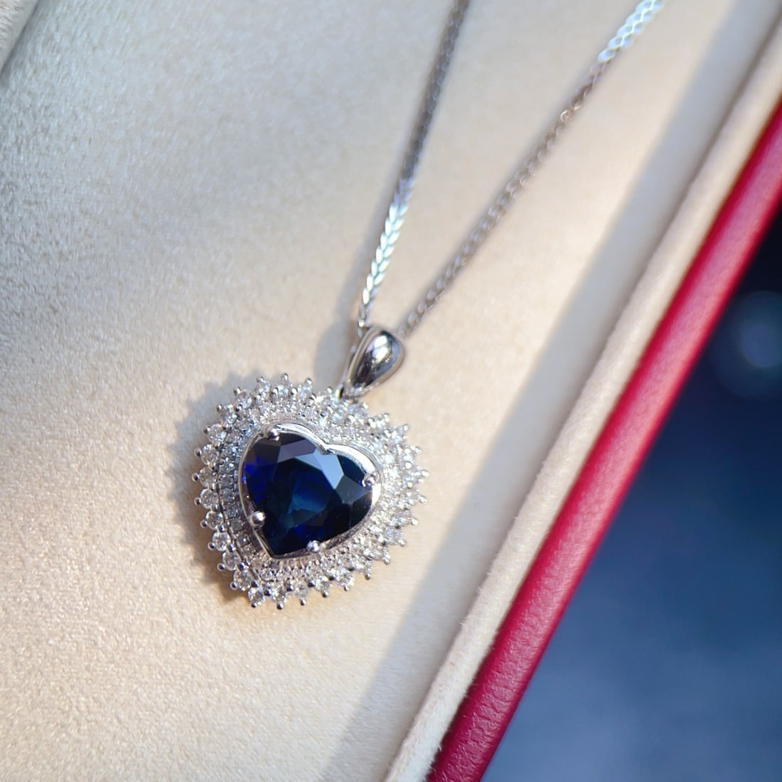 14k Gold 2.40 Ctw Vivid Blue Natural Sapphire & Diamond Pendant( Without Chain ) - 2
