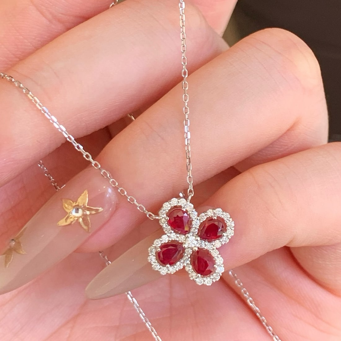 14k Gold 1.30 Ctw Natural Ruby & Diamond Necklace - 2
