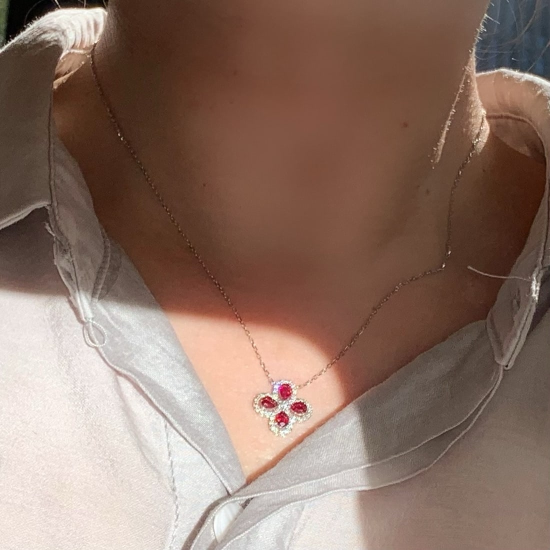 14k Gold 1.30 Ctw Natural Ruby & Diamond Necklace - 3