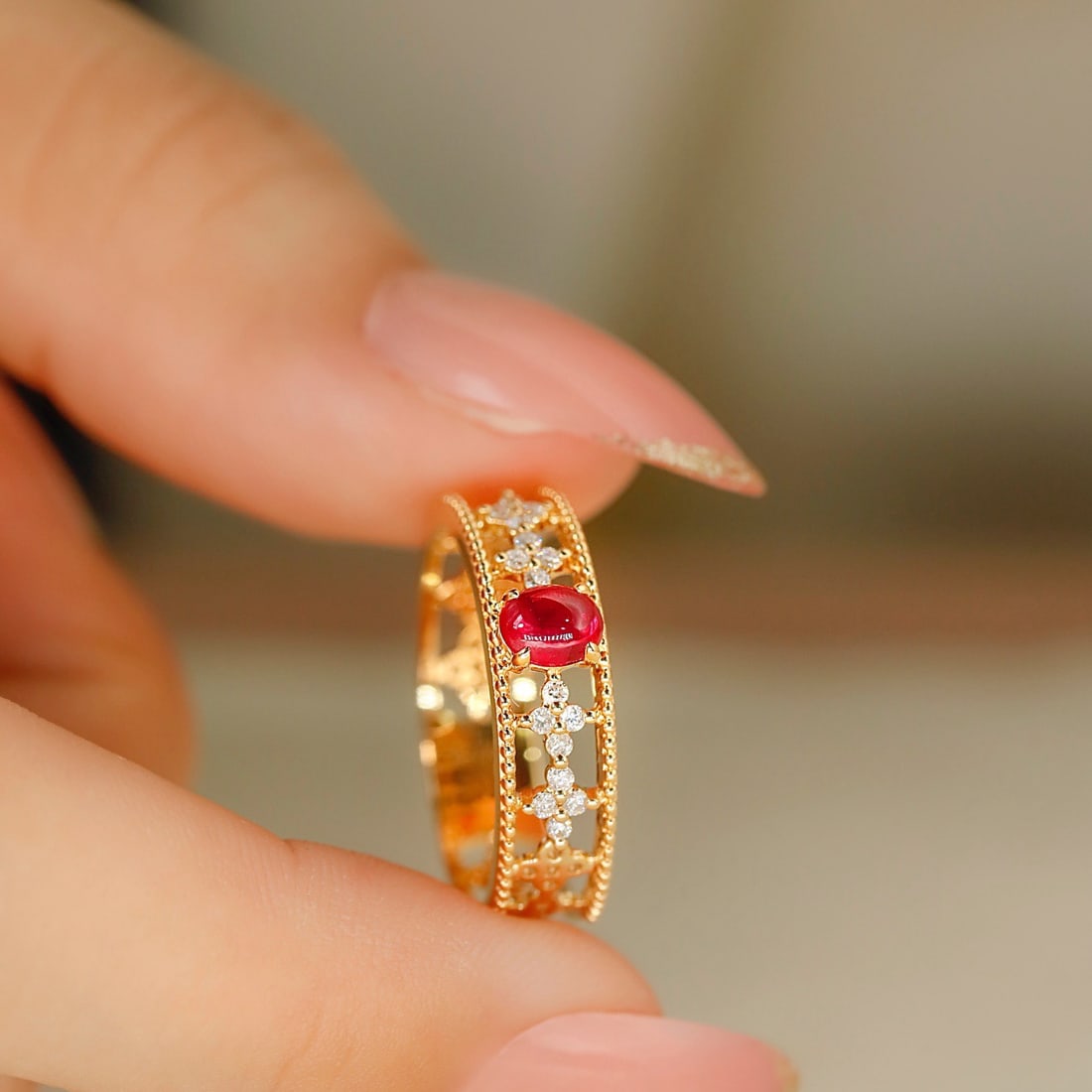 14k Gold 0.51 Ctw Natural Ruby & Diamond Ring - 3