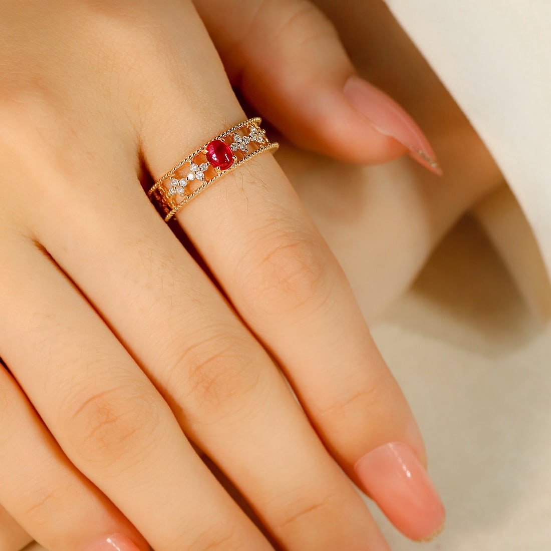 14k Gold 0.51 Ctw Natural Ruby & Diamond Ring - 4