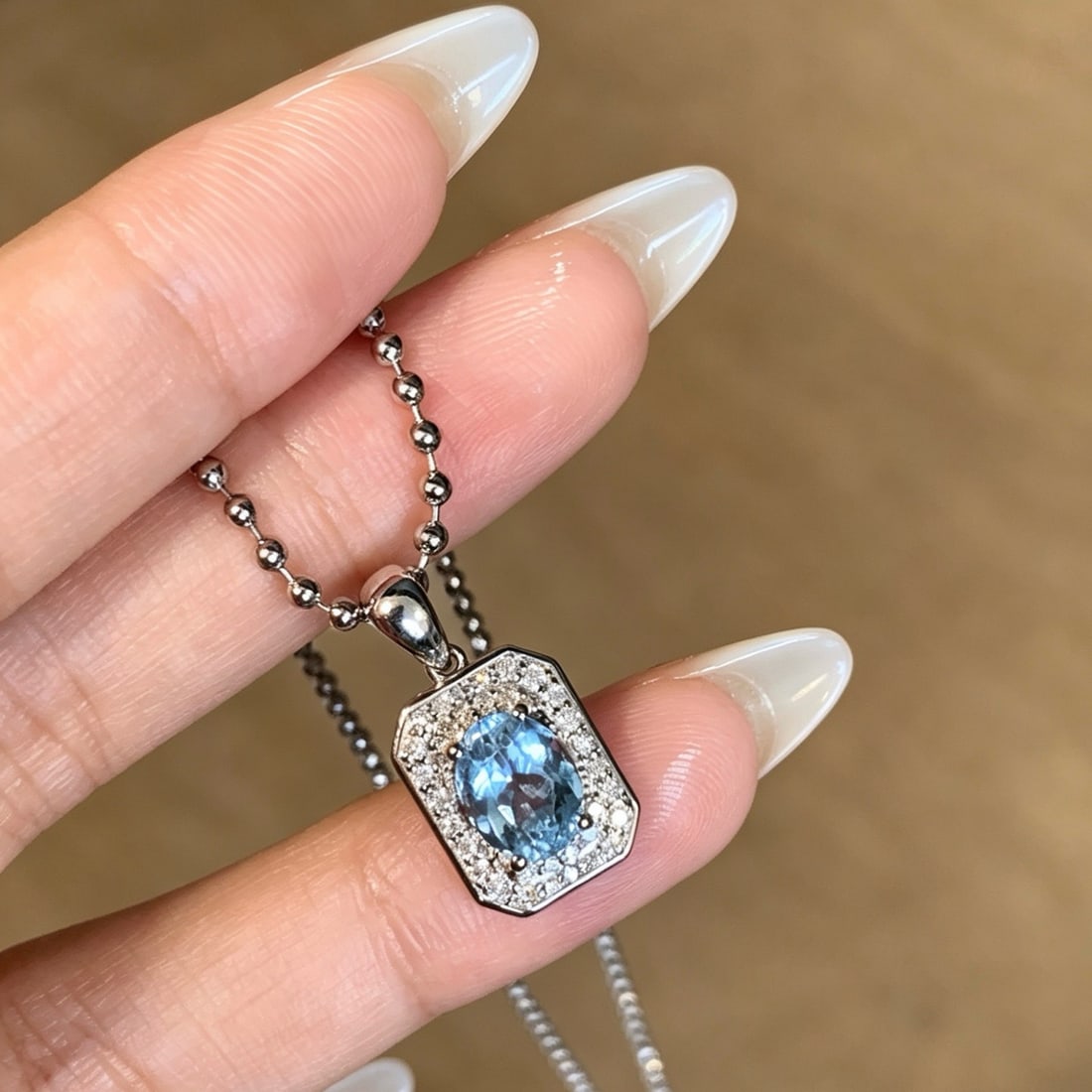 14k Gold 1.52 Ct Natural Aquamarine & Diamond Pendant( Without Chain ) - 2