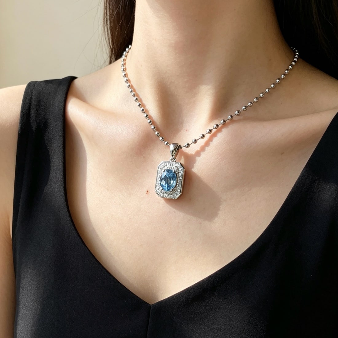 14k Gold 1.52 Ct Natural Aquamarine & Diamond Pendant( Without Chain ) - 3