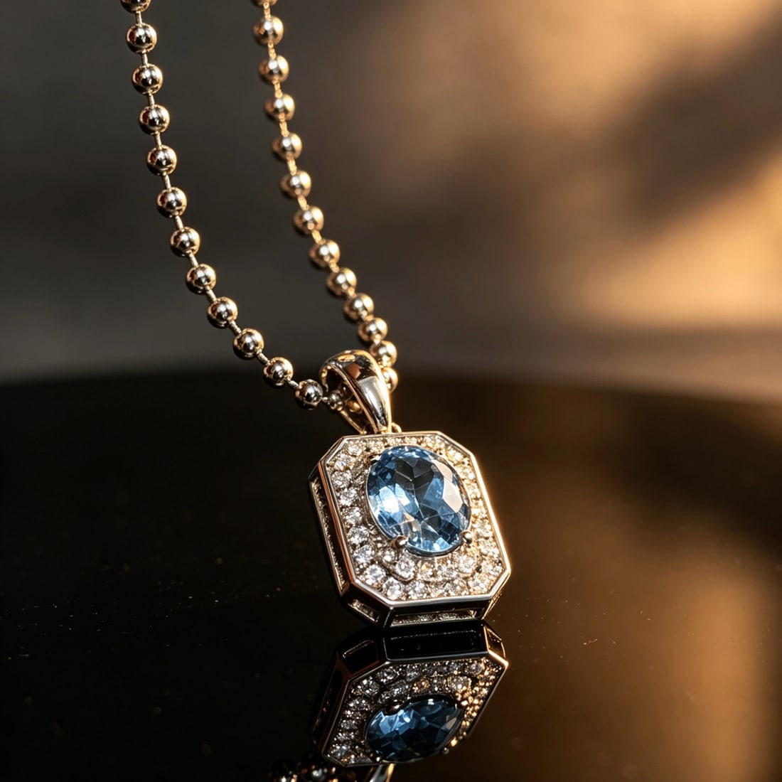 14k Gold 1.52 Ct Natural Aquamarine & Diamond Pendant( Without Chain ) - 4