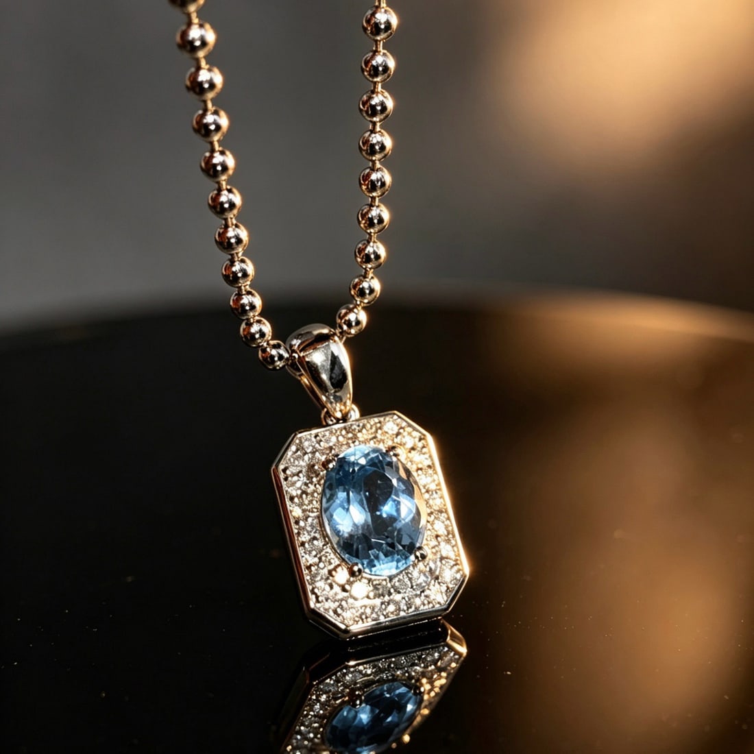 14k Gold 1.52 Ct Natural Aquamarine & Diamond Pendant( Without Chain ) - 6