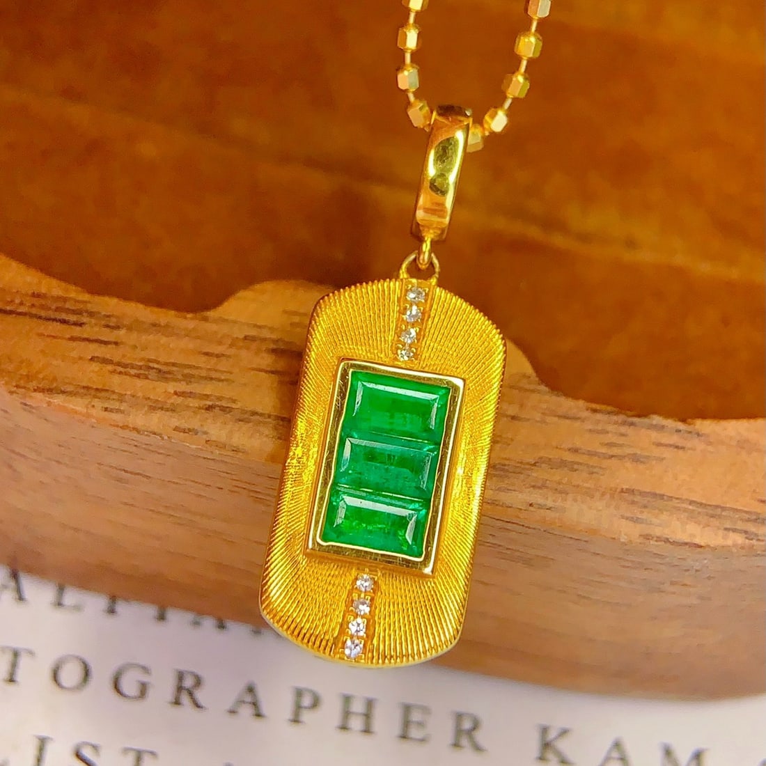 14k Gold 0.8 Ct Natural Emerald & Diamond Pendant( Without Chain ) - 2