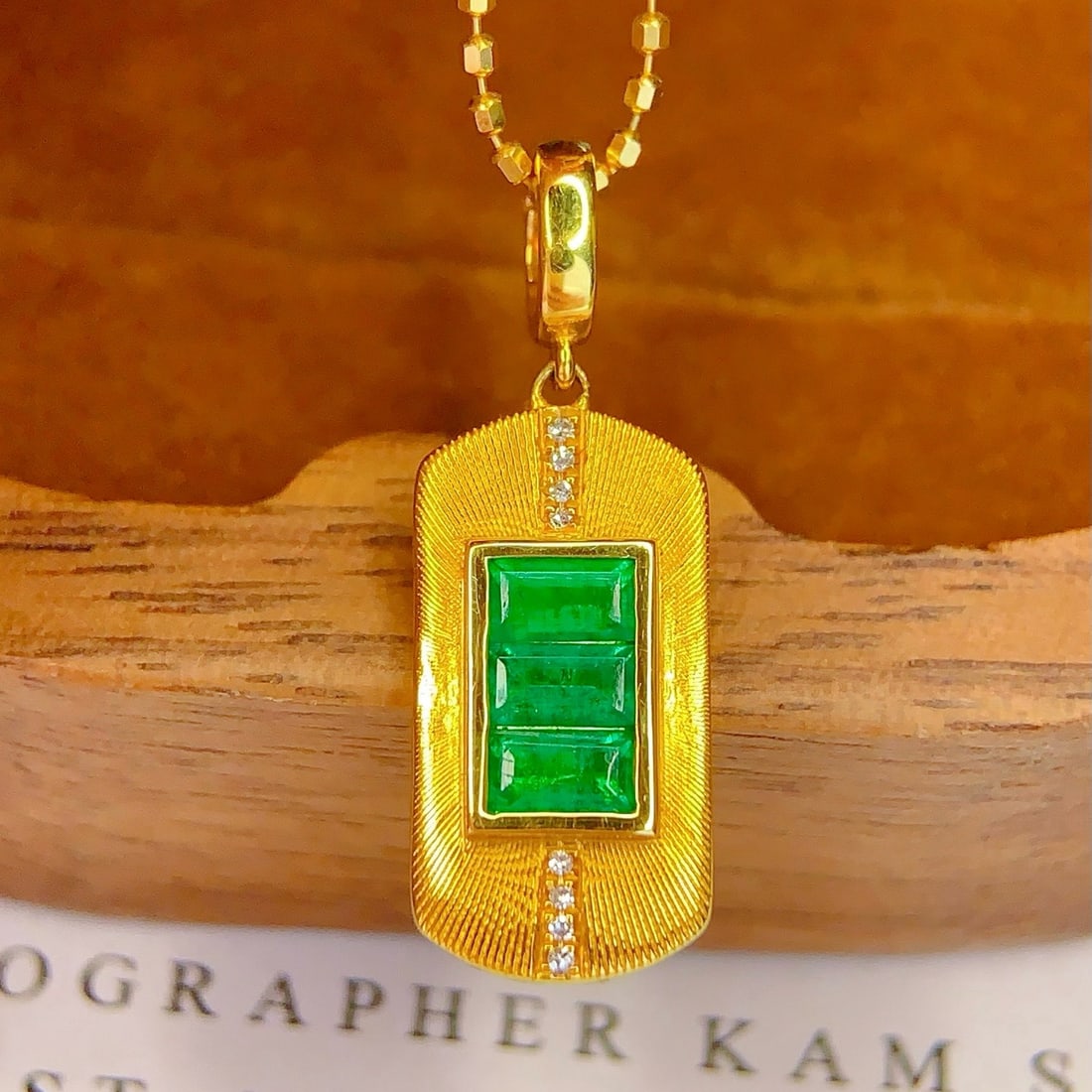 14k Gold 0.8 Ct Natural Emerald & Diamond Pendant( Without Chain ) - 3