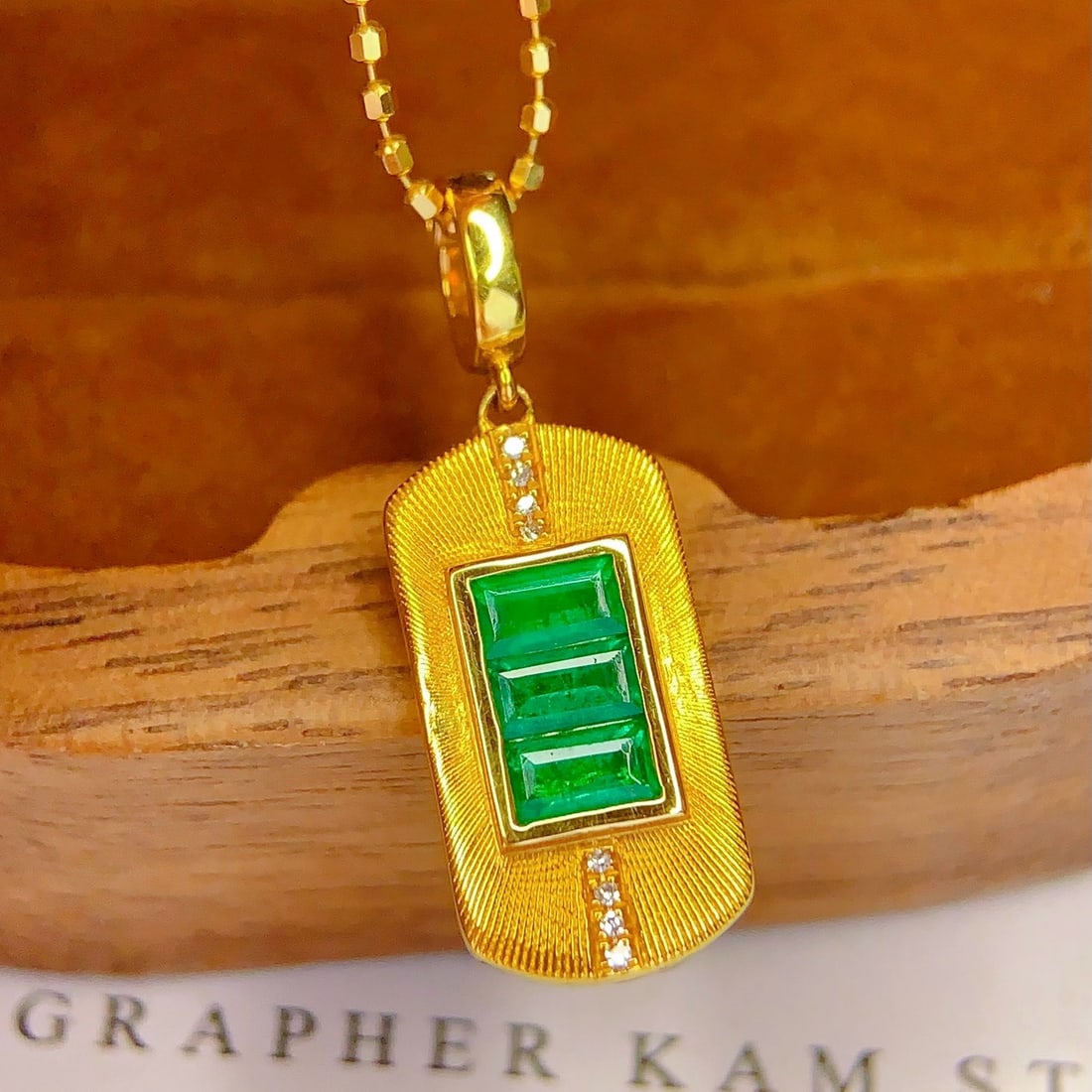 14k Gold 0.8 Ct Natural Emerald & Diamond Pendant( Without Chain ) - 4