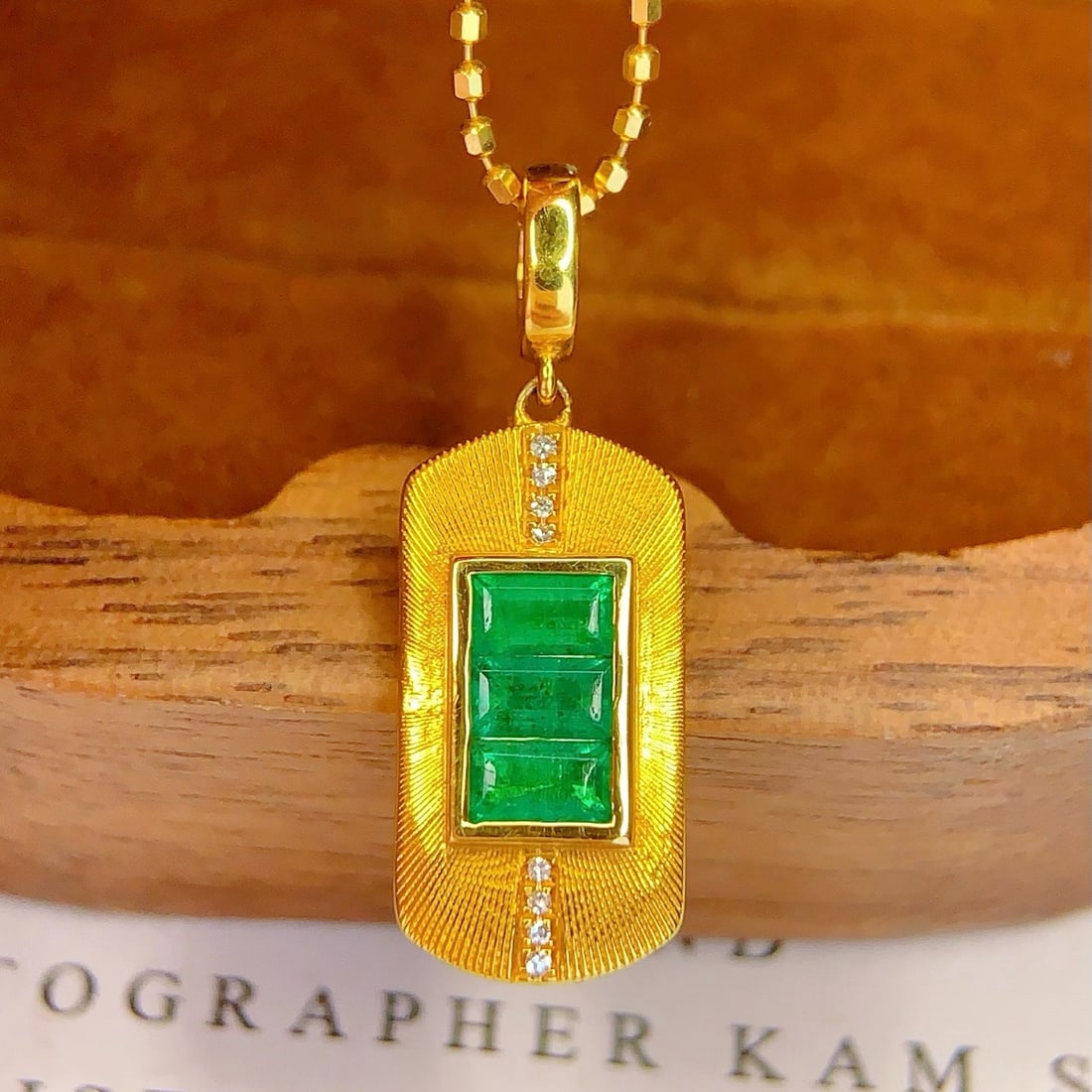 14k Gold 0.8 Ct Natural Emerald & Diamond Pendant( Without Chain ) - 5
