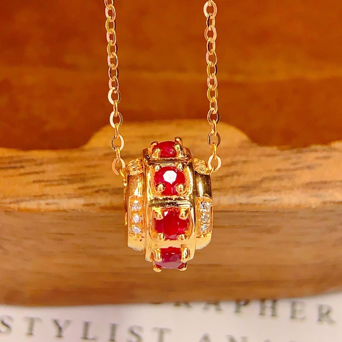 14k Gold 0.8 Ct Natural Ruby & Diamond Necklace - 2