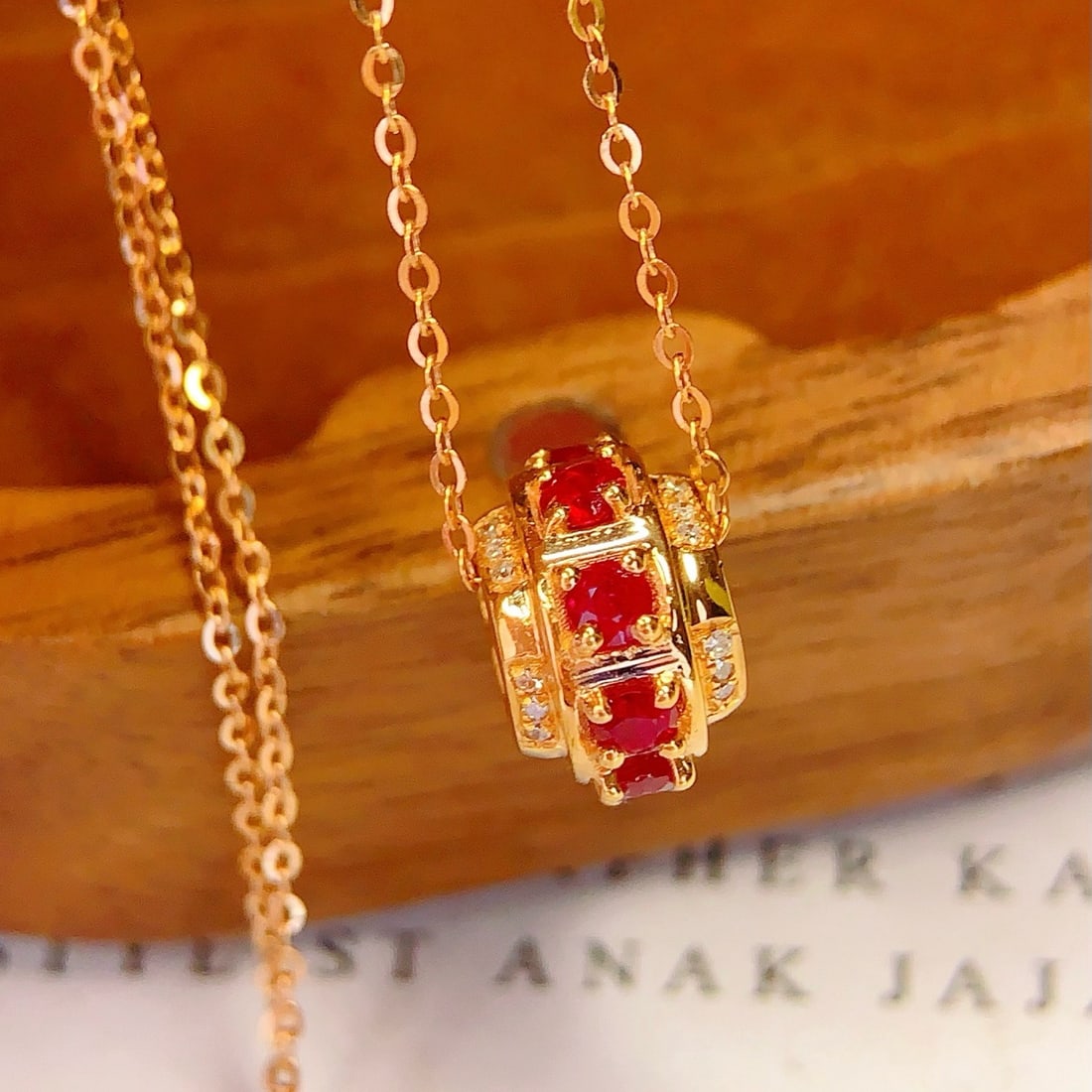 14k Gold 0.8 Ct Natural Ruby & Diamond Necklace - 3