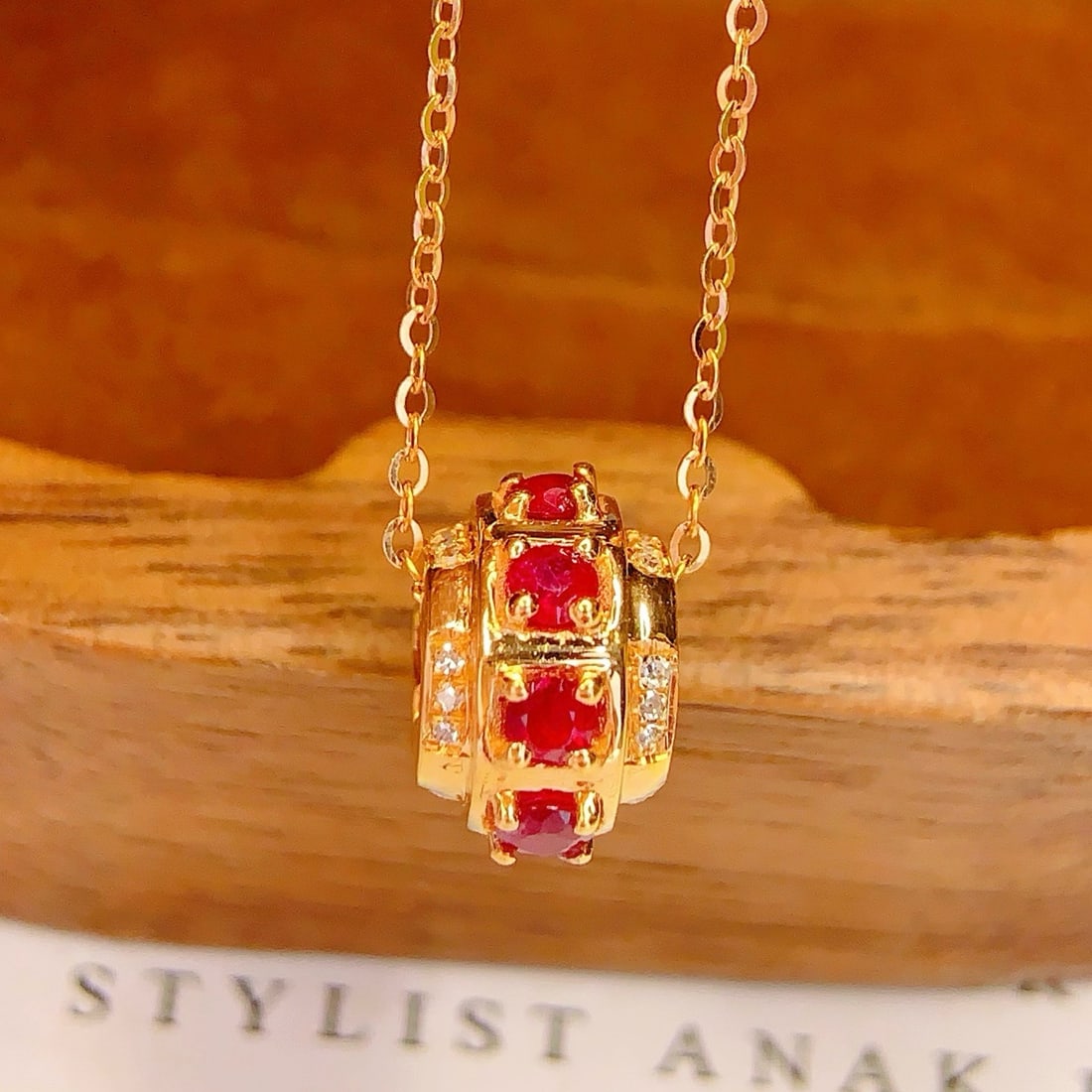 14k Gold 0.8 Ct Natural Ruby & Diamond Necklace - 4