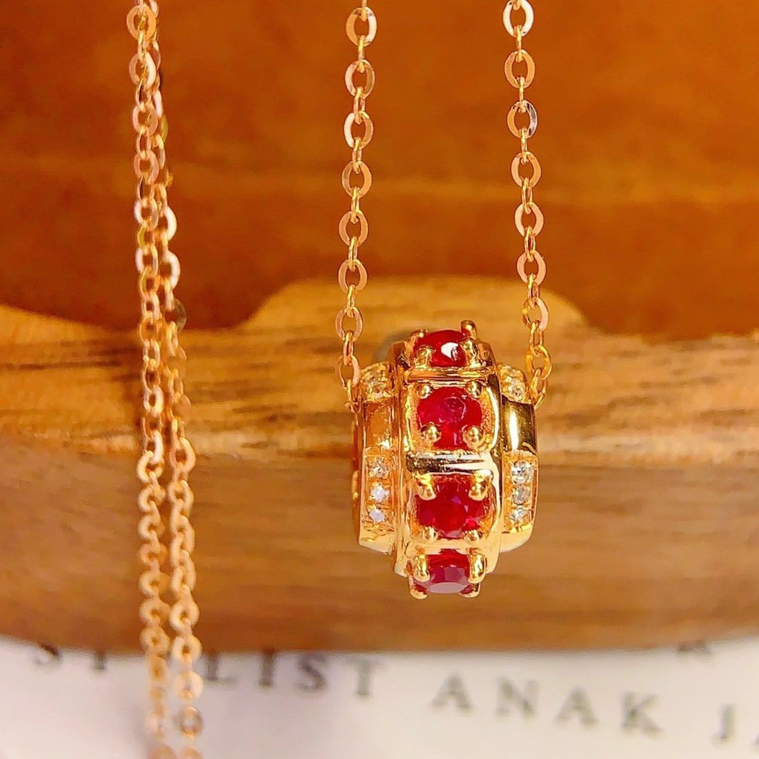 14k Gold 0.8 Ct Natural Ruby & Diamond Necklace - 5