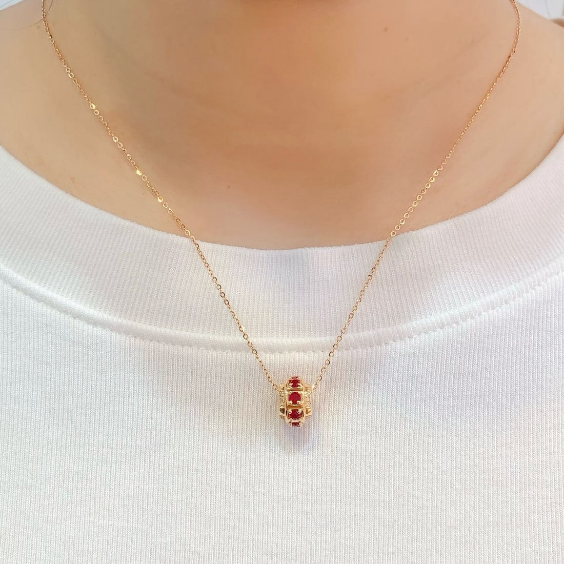 14k Gold 0.8 Ct Natural Ruby & Diamond Necklace - 6