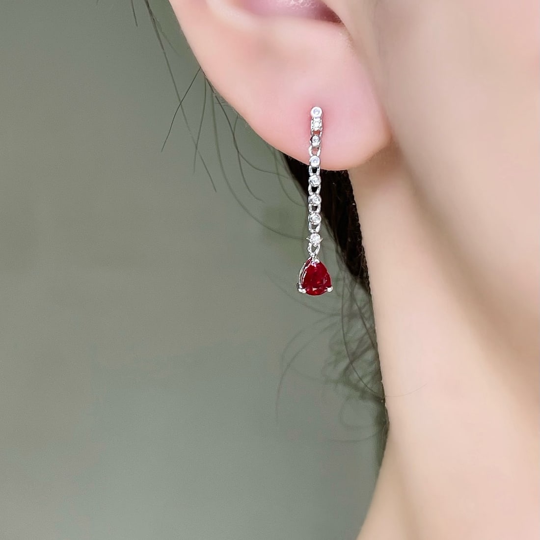 14k Gold 1 Ct Vivid Red Natural Ruby & Diamond Earrings - 4